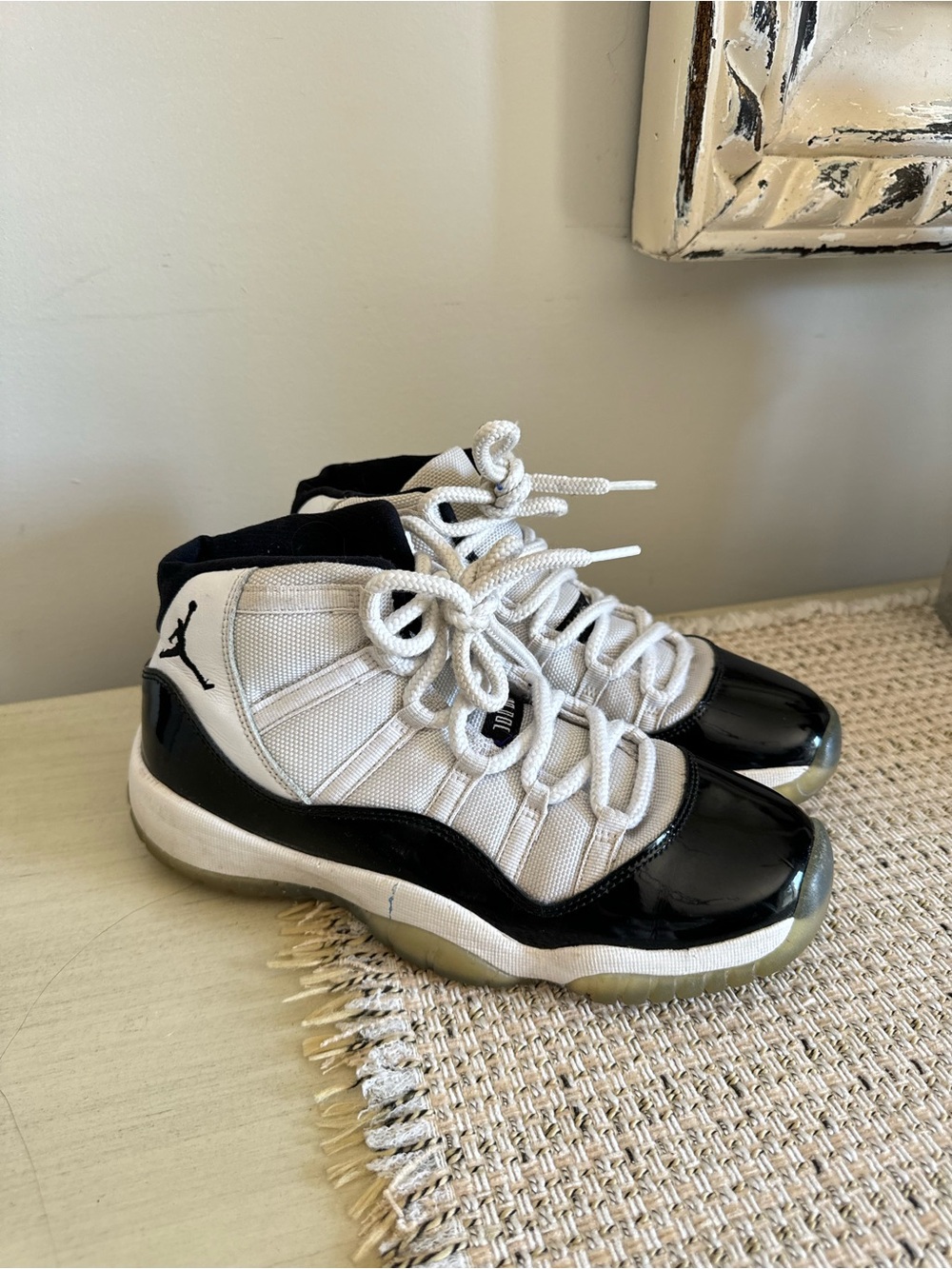 Jordan Kids White and Black Retro 11 Mid Sneakers